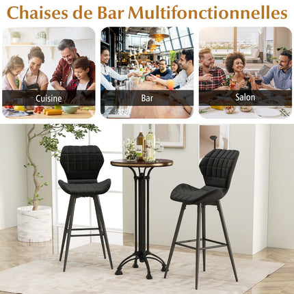 Ensemble de 2 tabourets de bar avec dossier, repose-pieds et assise rembourrée