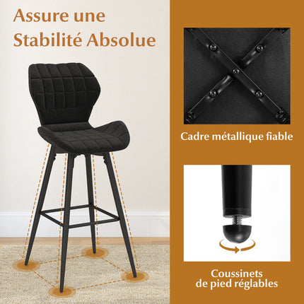 Ensemble de 2 tabourets de bar avec dossier, repose-pieds et assise rembourrée