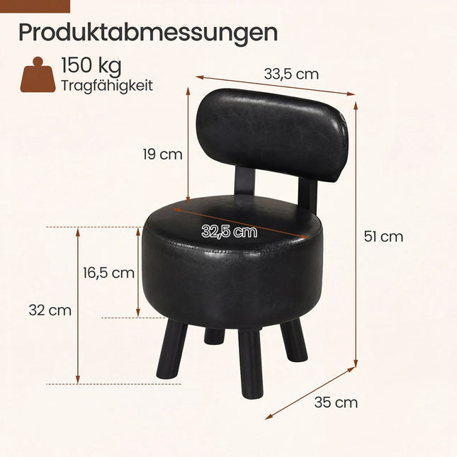 2 schwarze Barhocker aus Kunstleder mit Rückenlehne, 150 kg Tragkraft