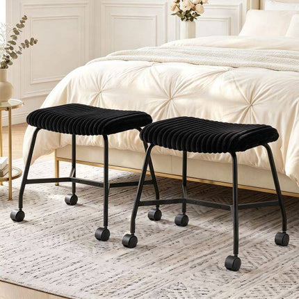 Ensemble de 2 tabourets de bar noirs rembourrés à roulettes