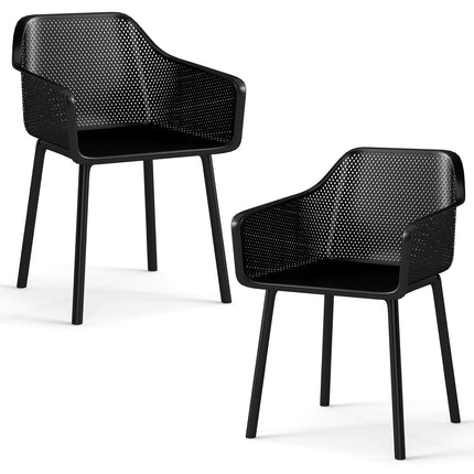 2er-Set schwarze Esszimmerstühle aus Kunststoff mit Netzrückenlehne