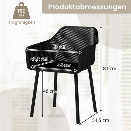 2er-Set schwarze Esszimmerstühle aus Kunststoff mit Netzrückenlehne