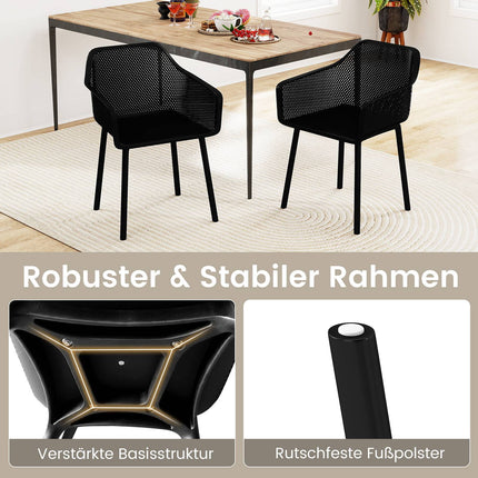 2er-Set schwarze Esszimmerstühle aus Kunststoff mit Netzrückenlehne