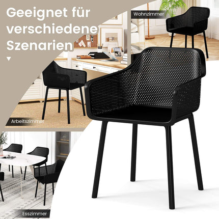 2er-Set schwarze Esszimmerstühle aus Kunststoff mit Netzrückenlehne