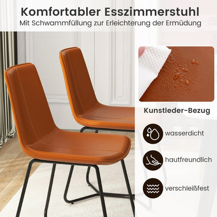 2er-Set braune Esszimmerstühle aus Kunstleder mit Metallbeinen