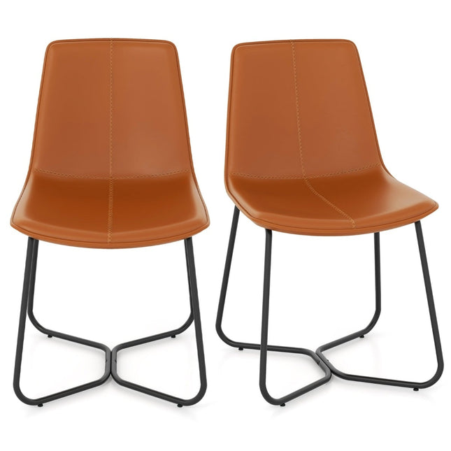 2er-Set braune Esszimmerstühle aus Kunstleder mit Metallbeinen