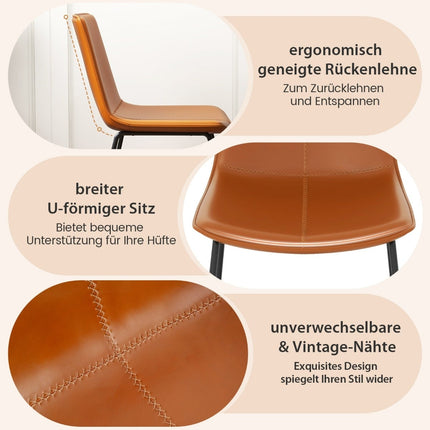 2er-Set braune Esszimmerstühle aus Kunstleder mit Metallbeinen