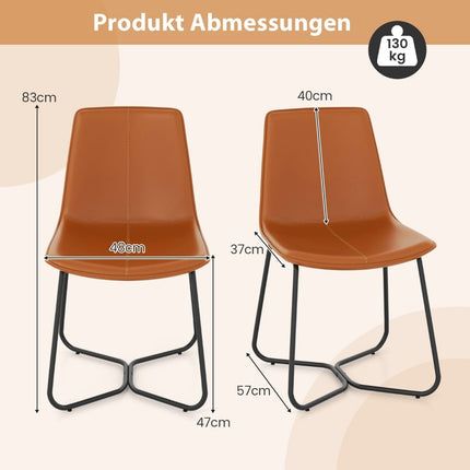 2er-Set braune Esszimmerstühle aus Kunstleder mit Metallbeinen