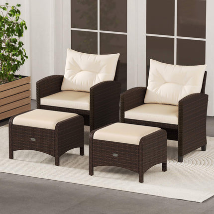 Ensemble de 2 poufs en rotin marron avec coussins