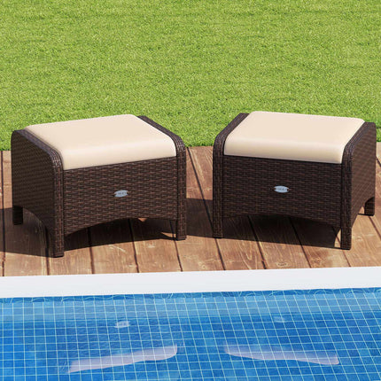 Ensemble de 2 poufs en rotin marron avec coussins