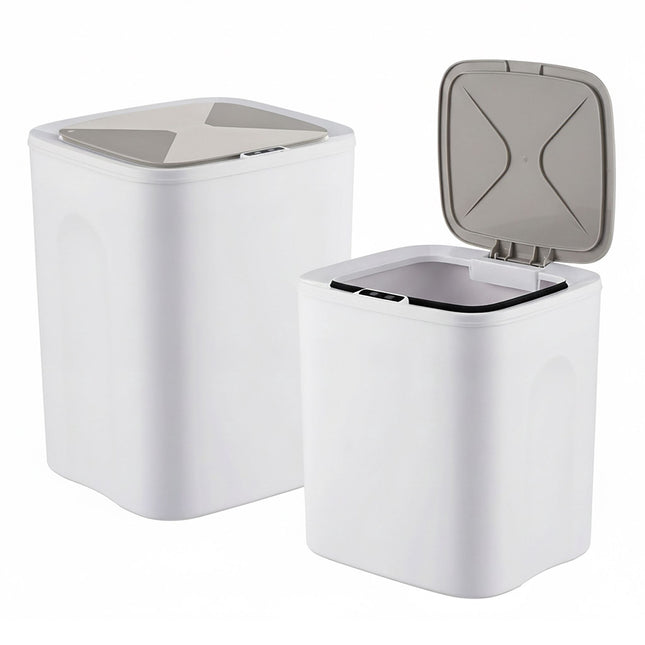 Lot de 2 poubelles à capteur en plastique crème, 14 L et 16 L