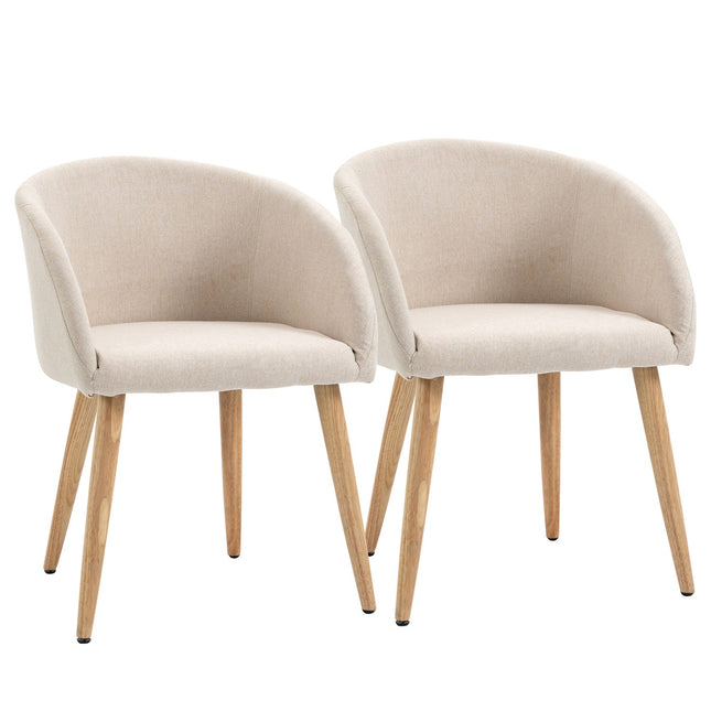 Lot de 2 chaises de salle à manger, tissu en lin, structure en métal