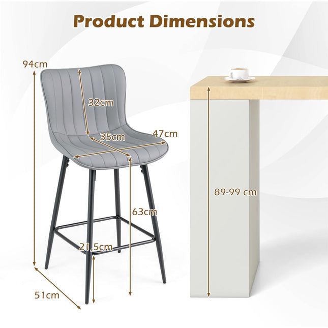 2er-Set ergonomische Barhocker mit gepolsterter Sitzfläche, Grau