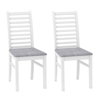 2er-Set Esszimmerstühle aus Kunstleder, Beine aus Kautschukholz, Weiß/Grau