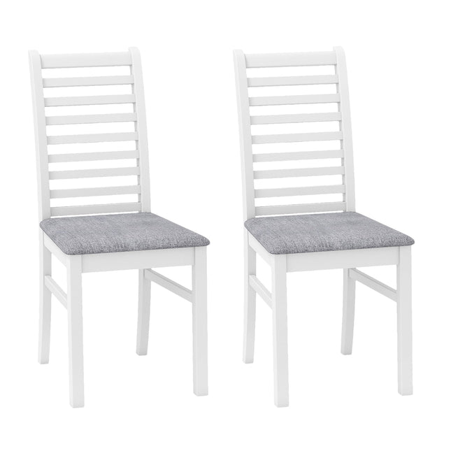 2er-Set Esszimmerstühle aus Kunstleder, Beine aus Kautschukholz, Weiß/Grau