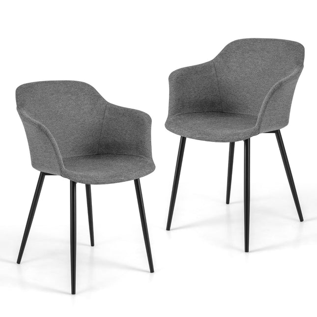 2er-Set ergonomische Esszimmerstühle in Grau mit Leinenbezug
