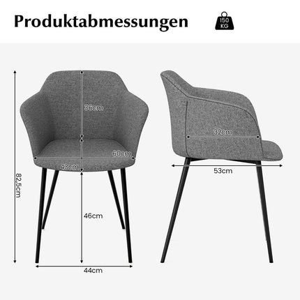 2er-Set ergonomische Esszimmerstühle in Grau mit Leinenbezug