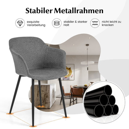 2er-Set ergonomische Esszimmerstühle in Grau mit Leinenbezug