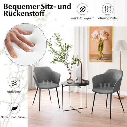 2er-Set ergonomische Esszimmerstühle in Grau mit Leinenbezug