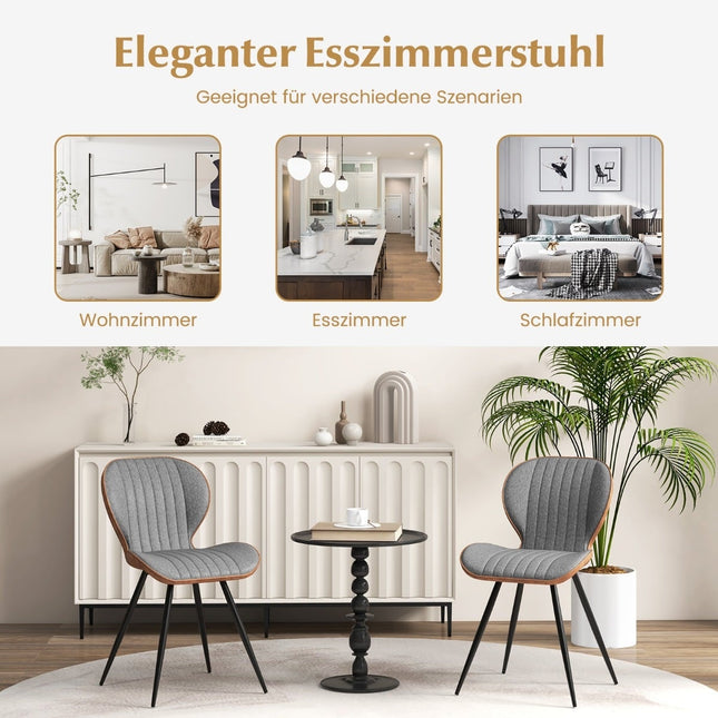 2er-Set Esszimmerstühle Grau, gepolstert, geschwungene Rückenlehne, 150 kg Tragkraft