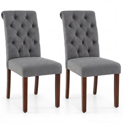 Ensemble de 2 chaises de salle à manger grises, assise rembourrée, pieds en bois