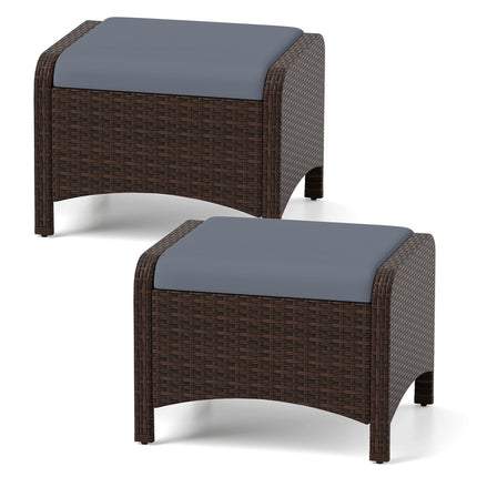 Ensemble de 2 poufs de jardin en rotin gris avec coussins