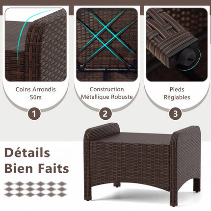 Ensemble de 2 poufs de jardin en rotin gris avec coussins