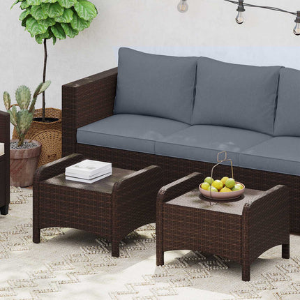 Ensemble de 2 poufs de jardin en rotin gris avec coussins