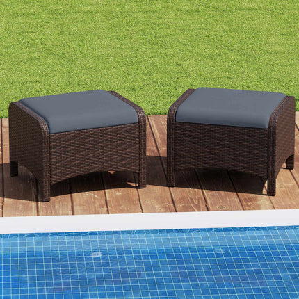 Ensemble de 2 poufs de jardin en rotin gris avec coussins