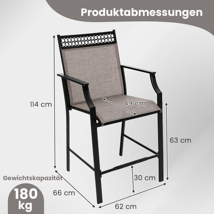 2er-Set Outdoor Barhocker, schnell trocknender Stoff, 63 cm
