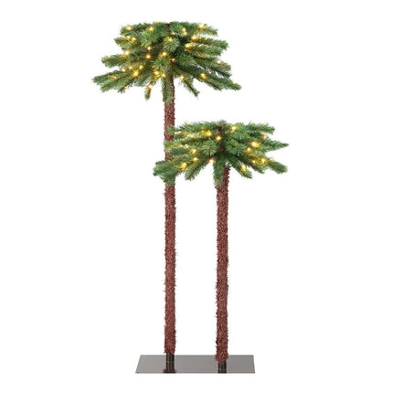 Lot de 2 palmiers artificiels illuminés avec lumières LED, 107 + 152,5 cm, vert