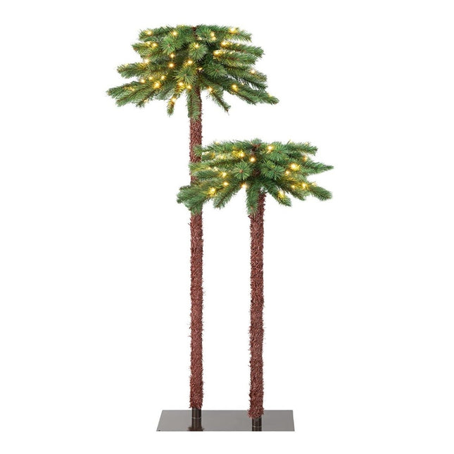 Lot de 2 palmiers artificiels illuminés avec lumières LED, 107 + 152,5 cm, vert