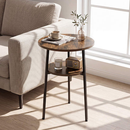 Ensemble de 2 tables basses rondes, marron, 39 cm, structure en acier