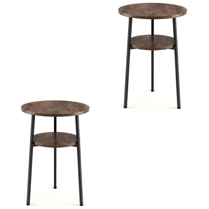 Ensemble de 2 tables basses rondes, marron, 39 cm, structure en acier