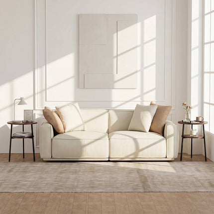 Ensemble de 2 tables basses rondes en noyer avec structure en acier