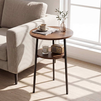 Ensemble de 2 tables basses rondes en noyer avec structure en acier