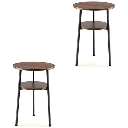 Ensemble de 2 tables basses rondes en noyer avec structure en acier