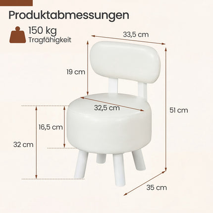 2er Set weiße Kunstleder-Barhocker mit Rückenlehne, 150kg Tragkraft