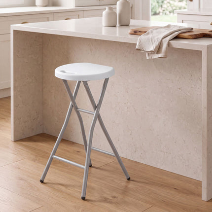 Lot de 2 tabourets de bar pliants blancs avec assise en PEHD, 70 cm