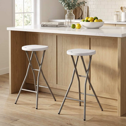 Lot de 2 tabourets de bar pliants blancs avec assise en PEHD, 70 cm