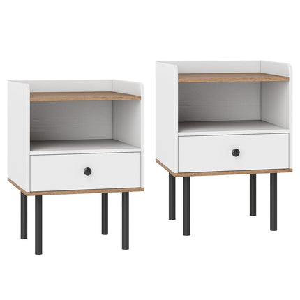 Ensemble de 2 tables de chevet blanches avec tiroir et étagère ouverte