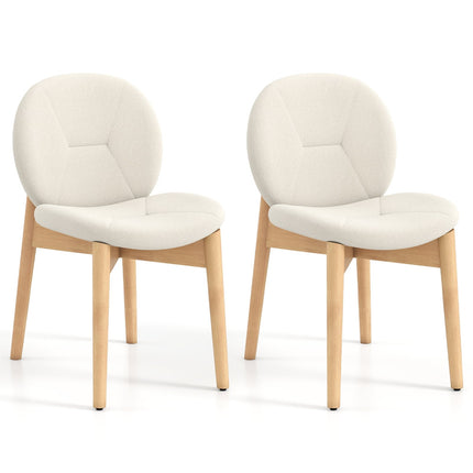 Ensemble de 2 chaises de salle à manger blanches rembourrées avec pieds en bois d'hévéa