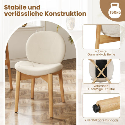Ensemble de 2 chaises de salle à manger blanches rembourrées avec pieds en bois d'hévéa