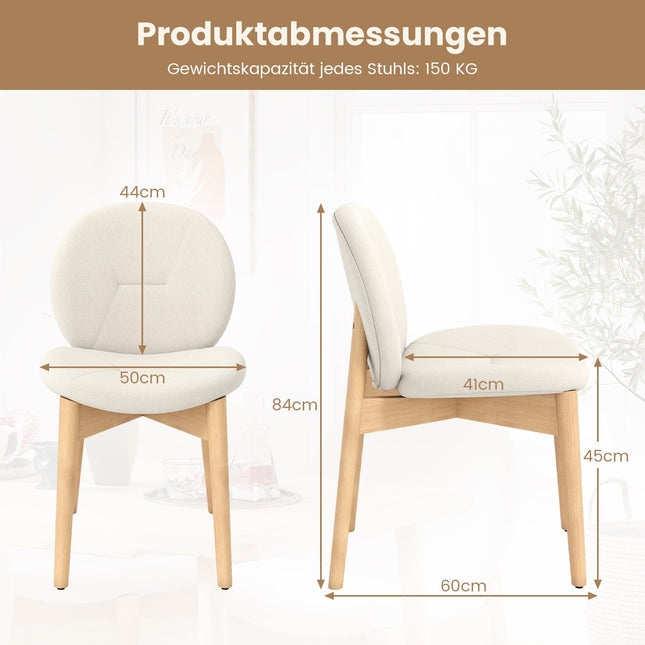 2er Set weiße gepolsterte Esszimmerstühle mit Beinen aus Kautschukholz