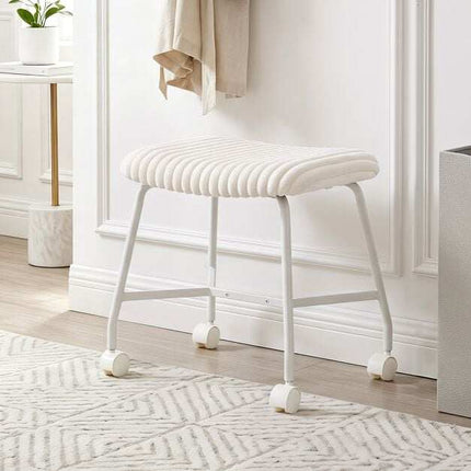 Ensemble de 2 tabourets de bar à roulettes blancs rembourrés