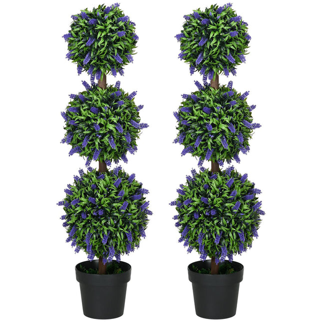 Lot de 2 lavanders artificiels grandes plantes artificielles 110 cm, plantes artificielles en pot en plastique, fleurs artificielles résistantes aux UV avec 3 boules pour salon, chambre, bureau, jardin