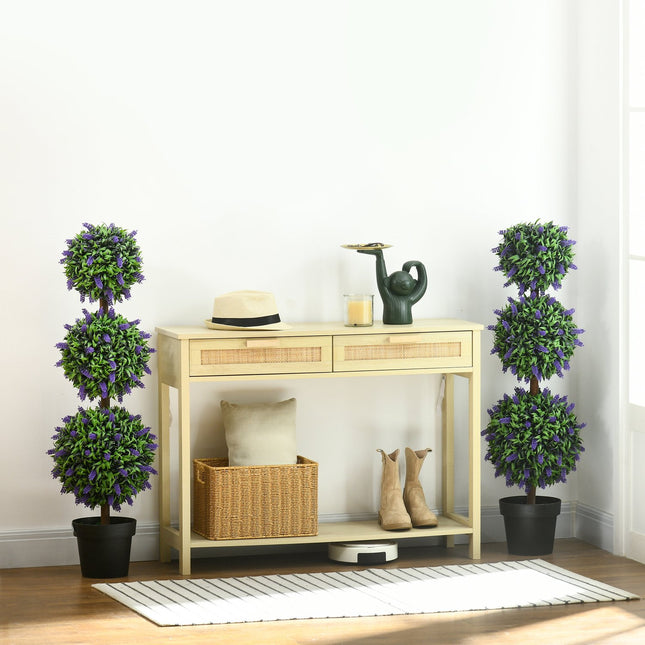 Lot de 2 lavanders artificiels grandes plantes artificielles 110 cm, plantes artificielles en pot en plastique, fleurs artificielles résistantes aux UV avec 3 boules pour salon, chambre, bureau, jardin