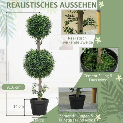 2er-Set Kunstpflanzen, künstliche Buchsbäume, UV-geschützt, mit Topf, grün