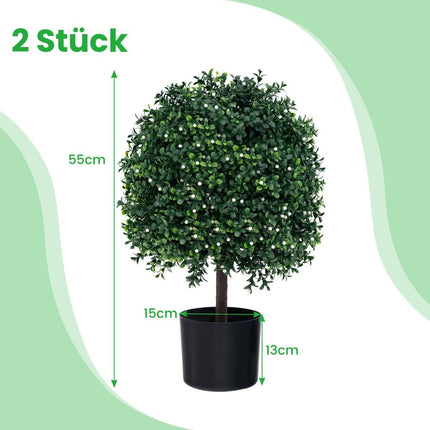Lot de 2 arbres topiaires artificiels en forme de boule avec feuilles et fruits protégés contre les UV
