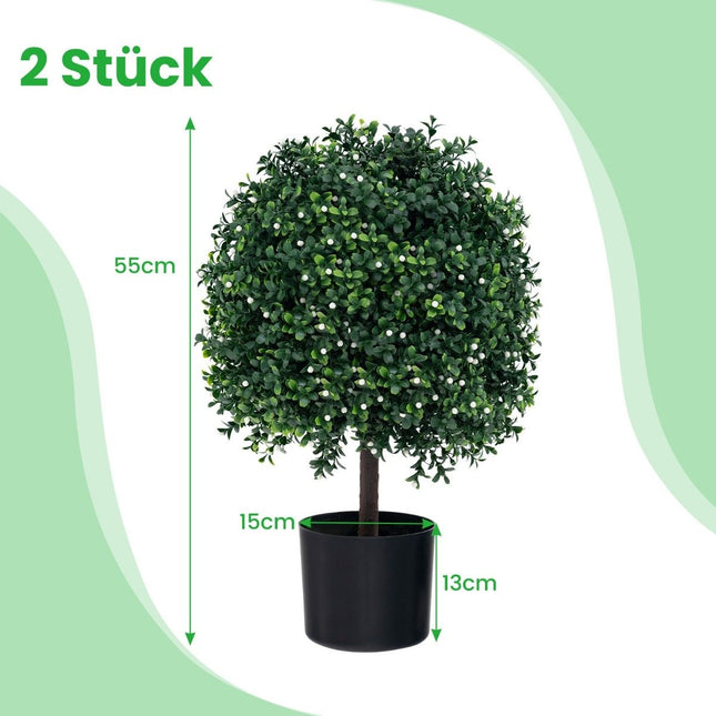 Lot de 2 arbres topiaires artificiels en forme de boule avec feuilles et fruits protégés contre les UV